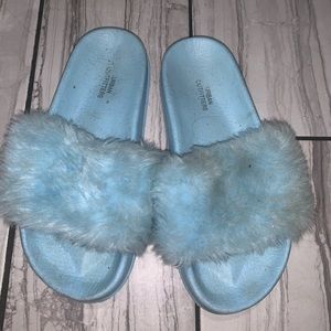 Baby Blue Urban Outfitters Fluffy Slides